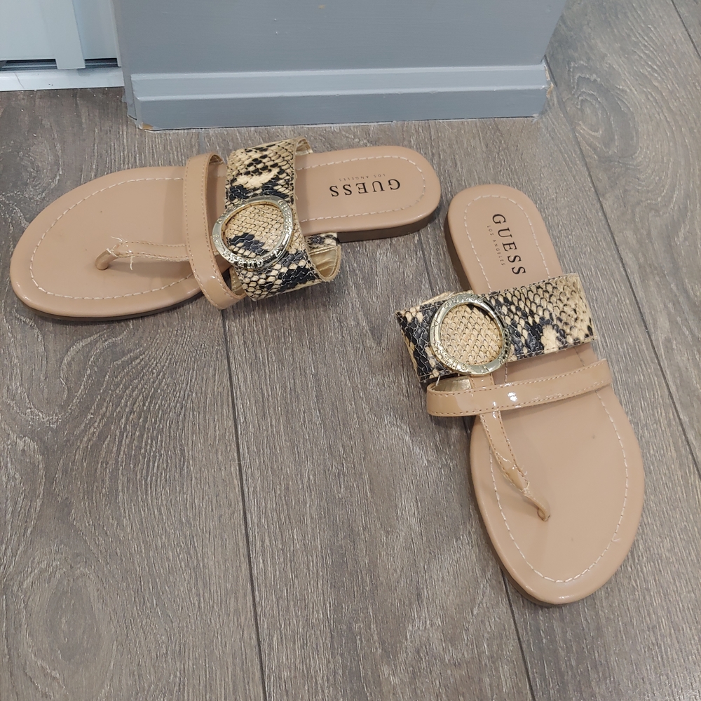 Guess Beige and Black Snake Print Sandals